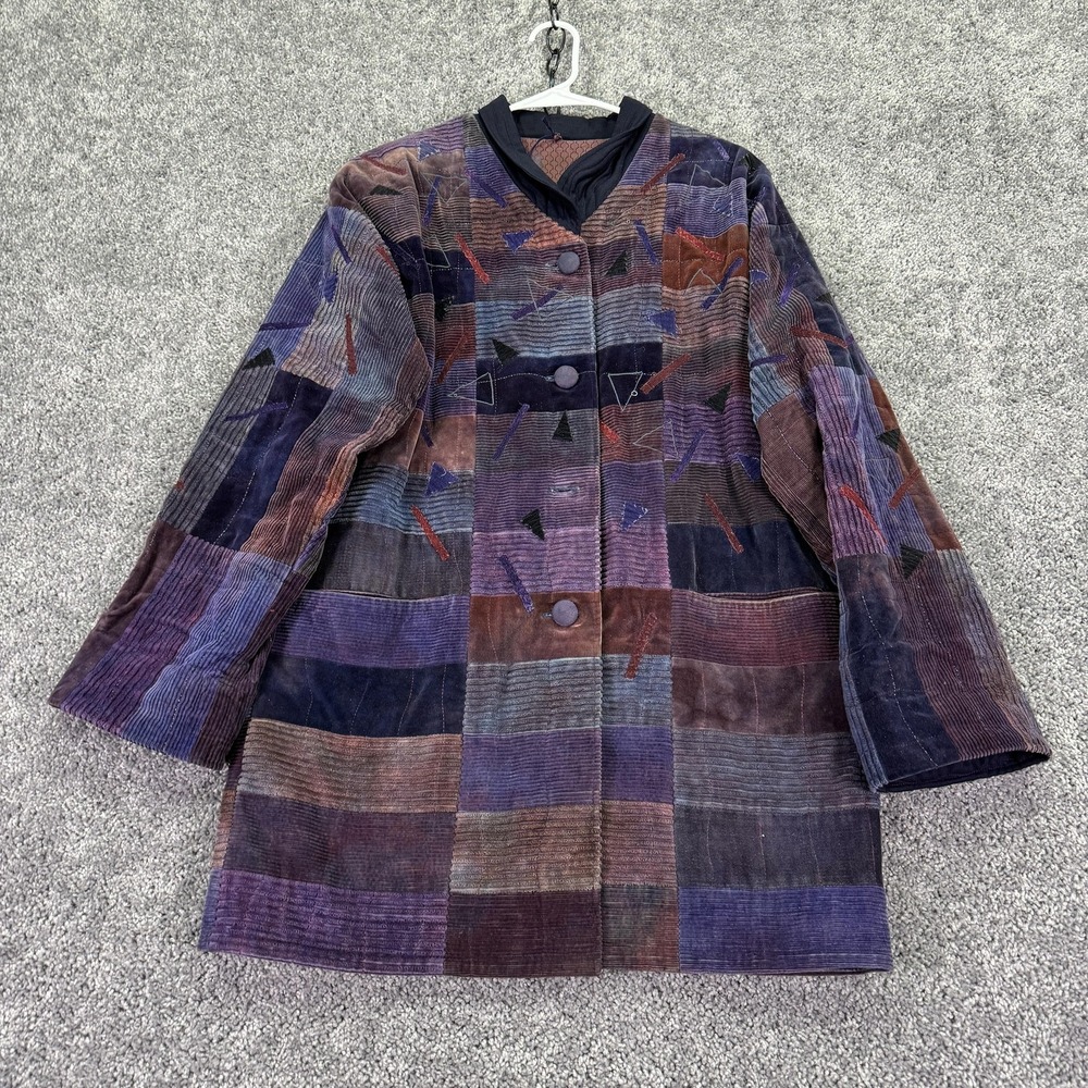 Anna Carlson Coat Womens Small Multicolor Corduroy Geometric Embroidered Boho